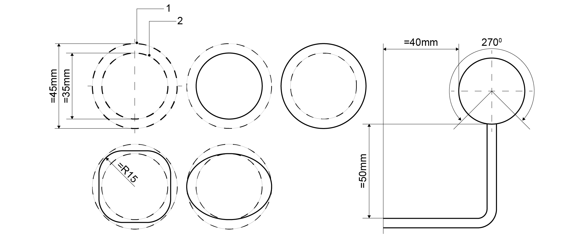 Tegning af eksempel på tværsnit af håndliste.